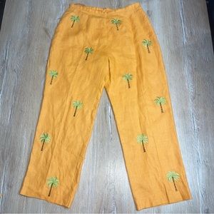Vintage JADE Melody Tam Women’s Orange Linen Pants Embroidered Palm Tree Size 8